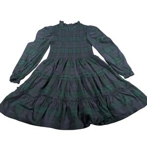 Polo Ralph Lauren Plaid Dress Kids Size S 7 Green Blue Smocked Tiered